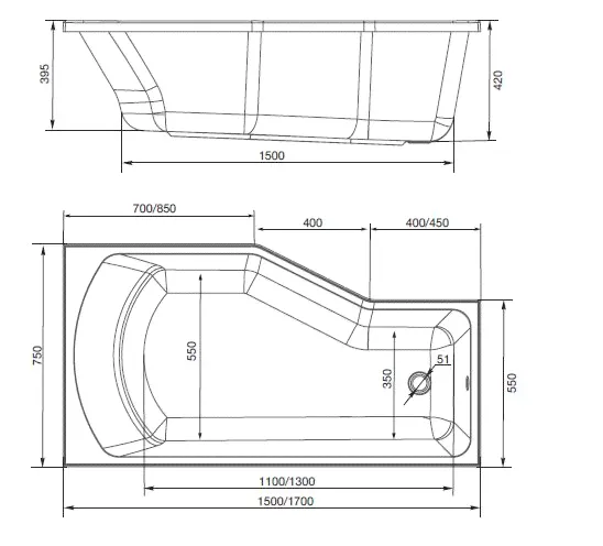 Ванна Marka One Convey 150х75 R 01кон1575п-1
