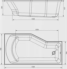 Акриловая ванна Marka One Convey R 150x75 4604613323486