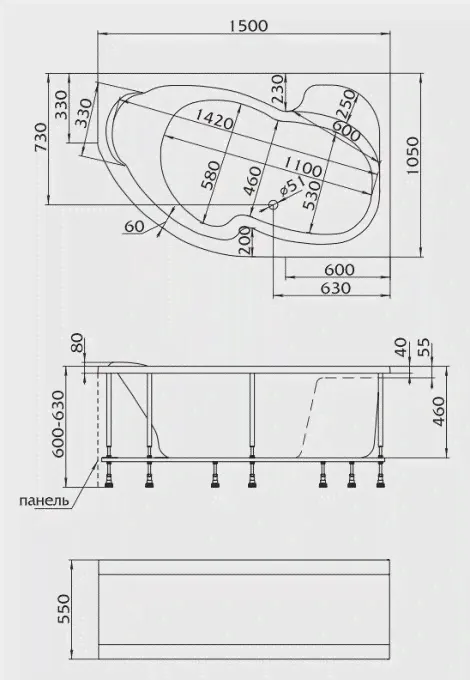Ванна акриловая Marka One AURA 150x105 R