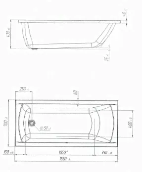Ванна акриловая Marka One Modern 155x70 белая 01мод15570-3